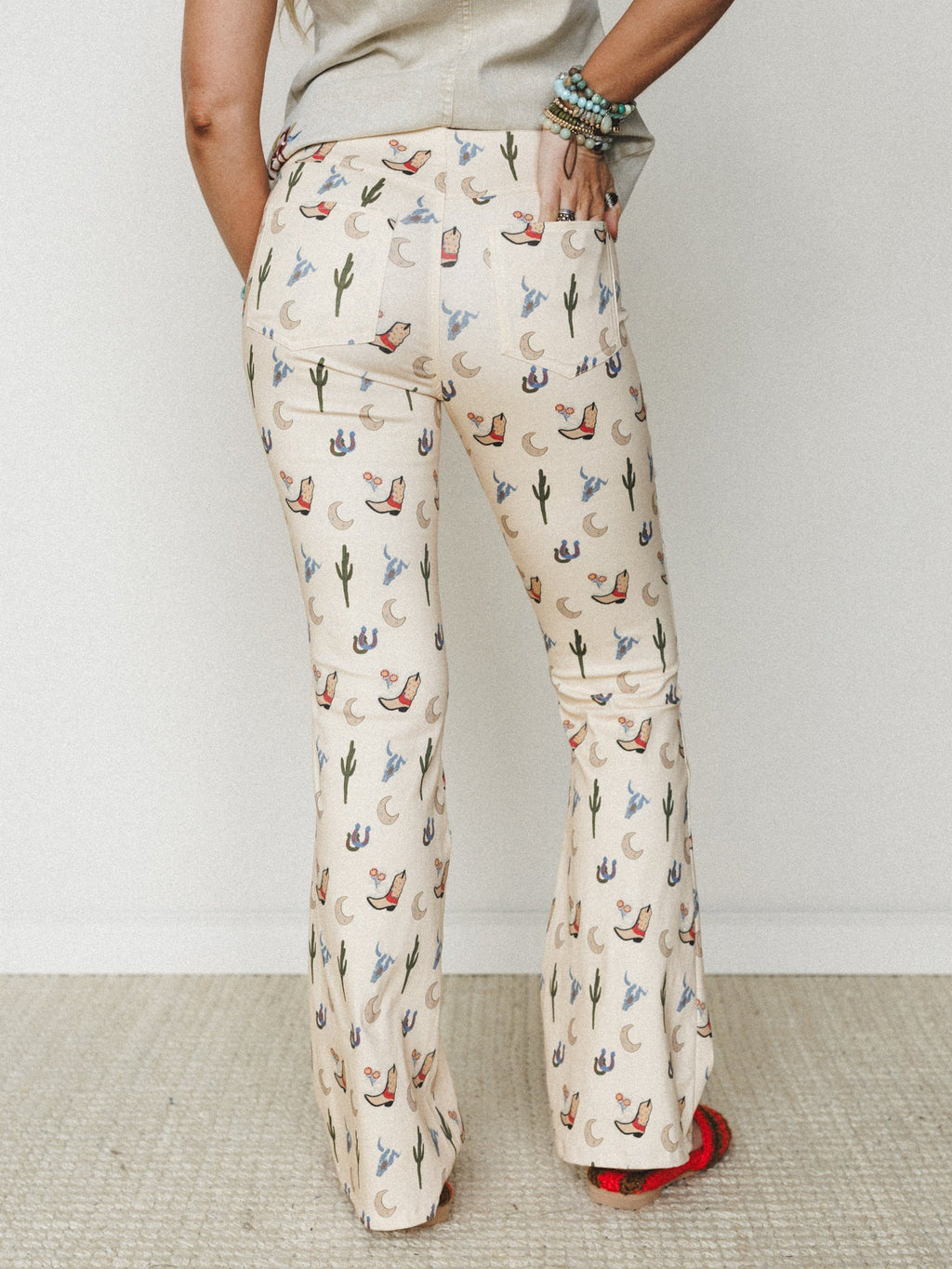 Western Token Flare Pants - Beige