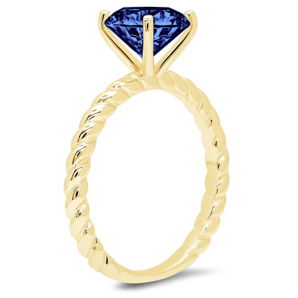 2.0ct Round Cut Blue Simulated Tanzanite 14k Yellow Gold Engagement Ring Size 9.5 M1948
