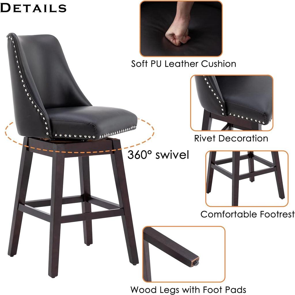 27 inch PU Leather Swivel Barstools with Wood Legs Q264365