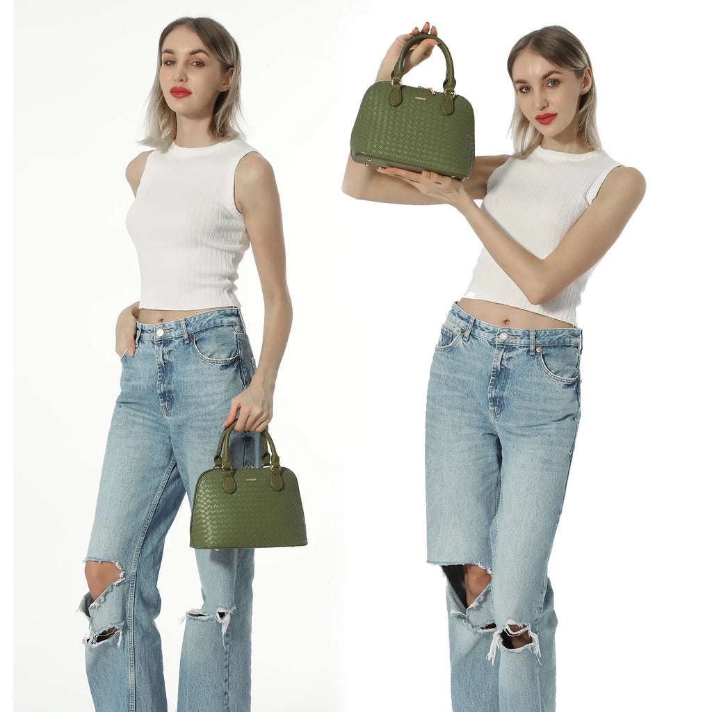 Dome Satchel Handbags with Double Zipper V821969