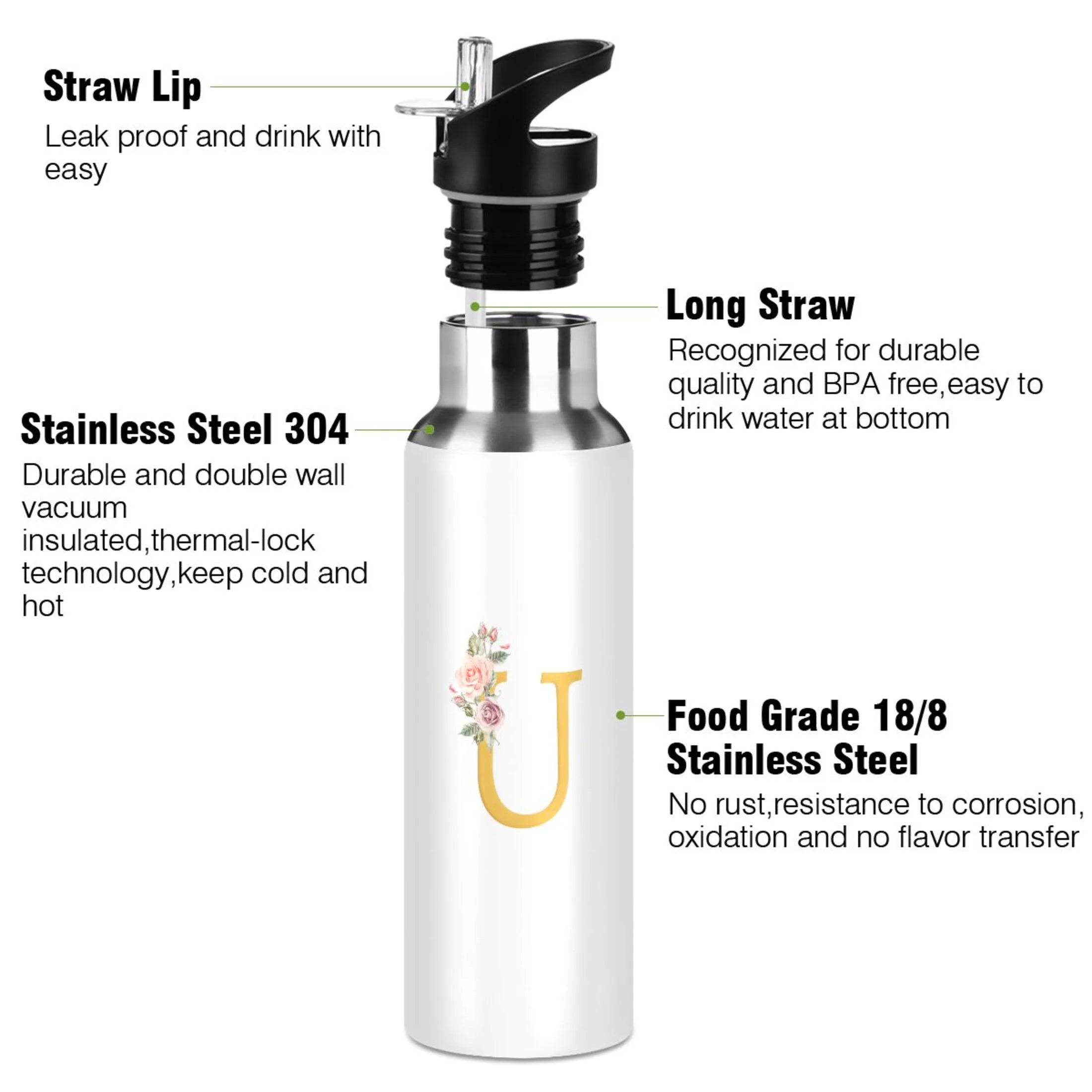 Stainless Steel Insulated Water Bottle with Straw Lid S37441