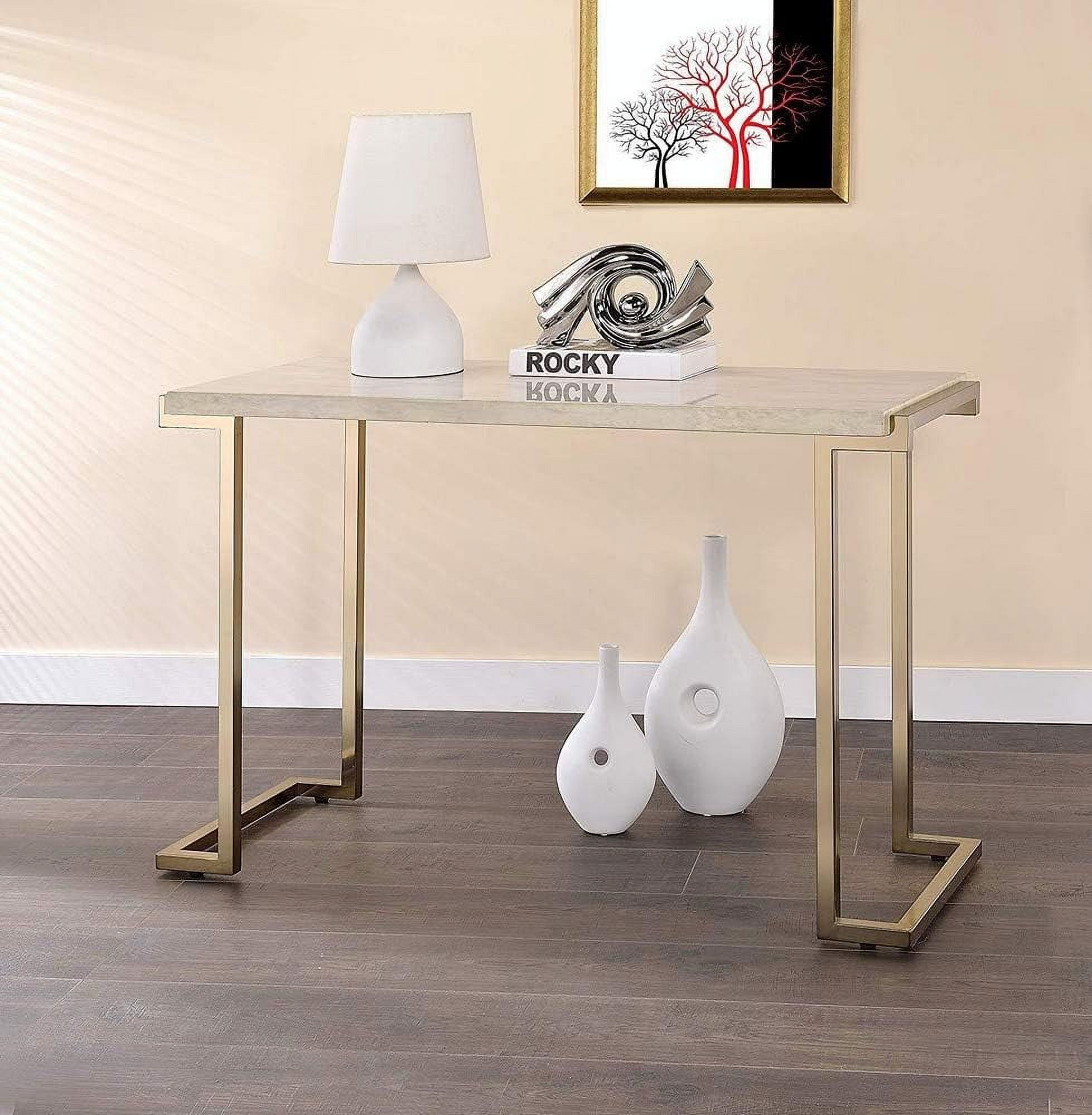 Champagne Beige Faux Marble Top Console Table D76445