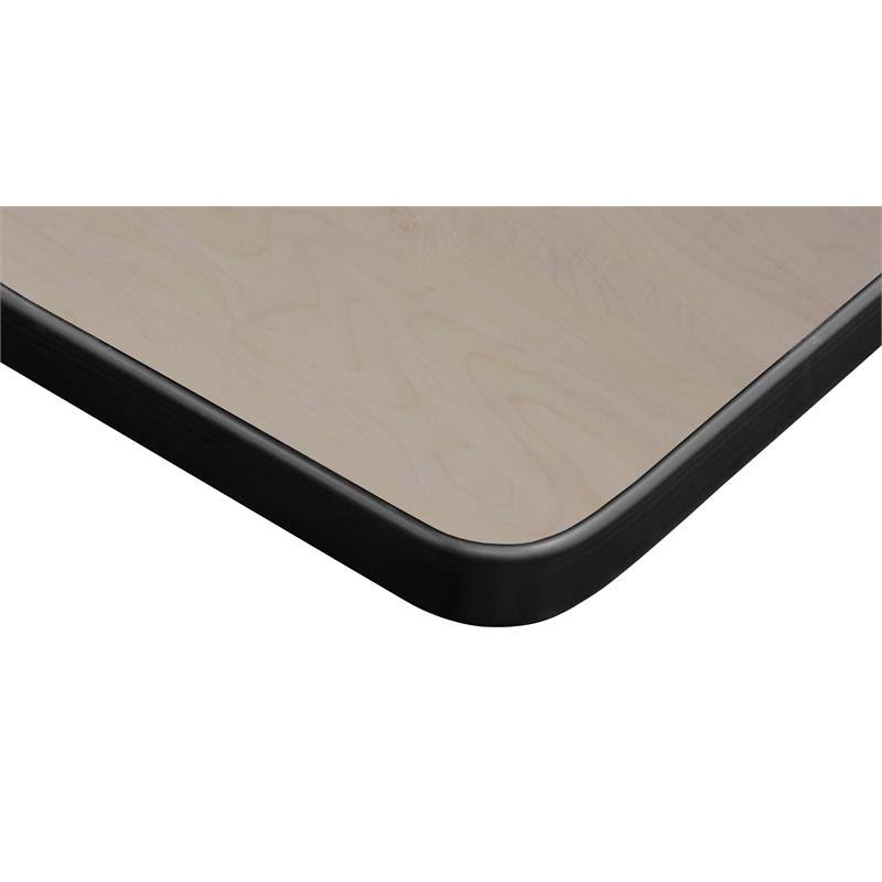 Maple Round Breakroom Table with 4 Black Stack Chairs Q543