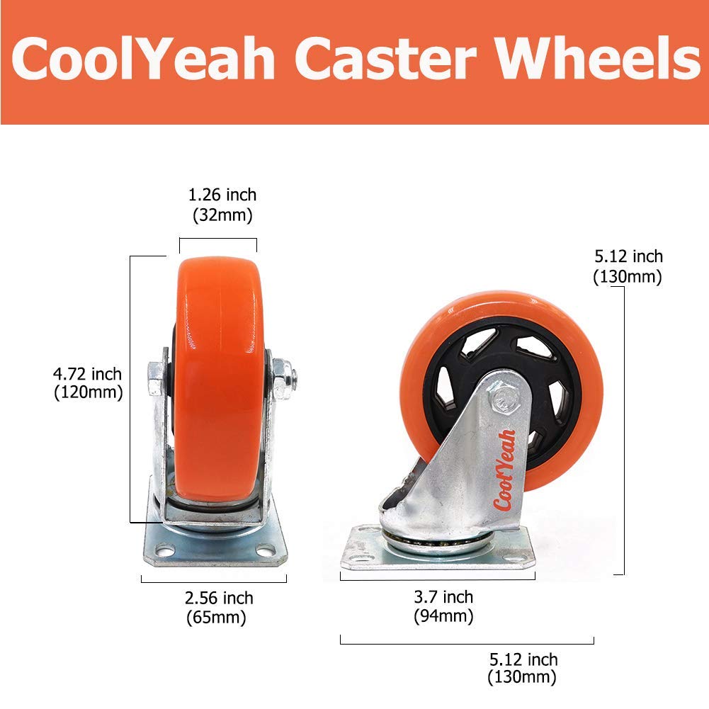 4 inch Swivel Plate PVC Caster Wheels, Heavy Duty Locking Casters (Pack of 8, 4 with Brake & 4 Without) B942589