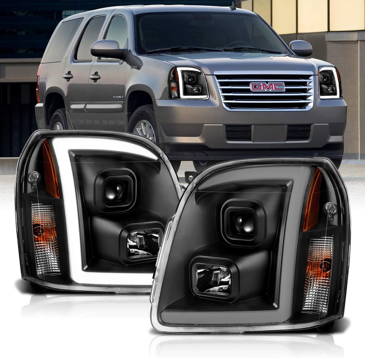 Chrome LED Bar Projector Replacement Headlights Set X6899