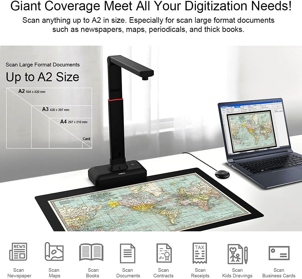 Large Format Overhead Document Scanner with Auto-Flatten & Fingerprint Removal Technologies L171876