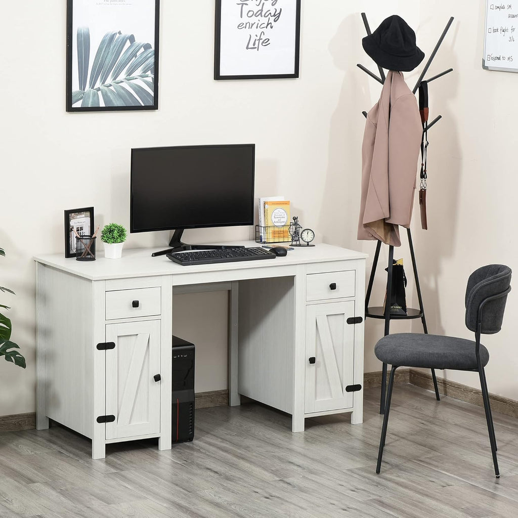 White Farm Style Computer Desk with 2 Drawers and 2 Cabinets O379364