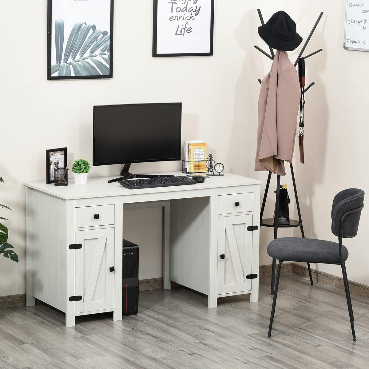 White Farm Style Computer Desk with 2 Drawers and 2 Cabinets O379364