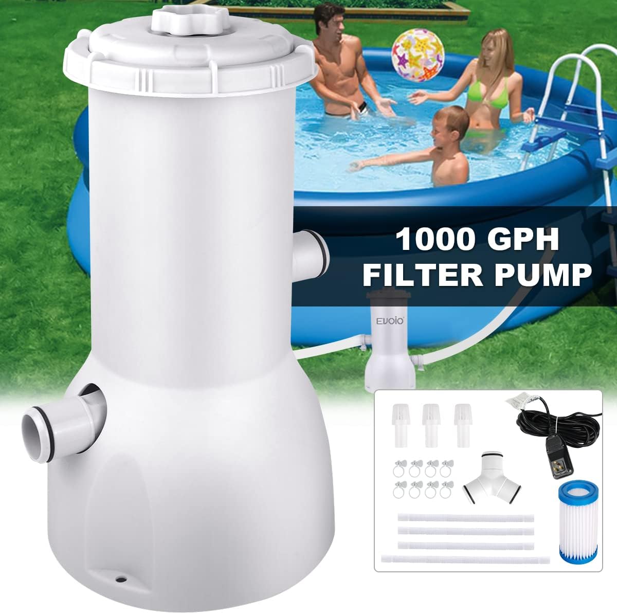1000 Gallons Pool Filter Pump Above Ground, Electric Cartridge Pump, Pack of 2 N1218