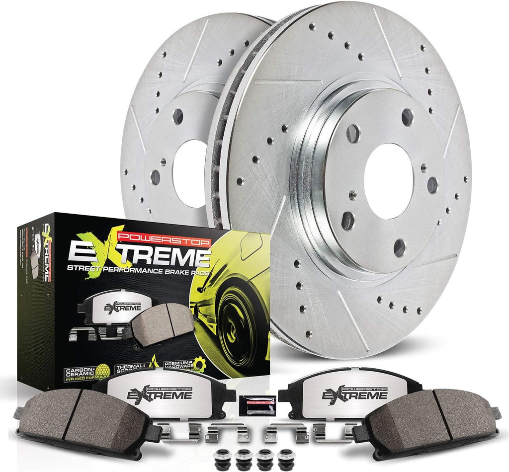 Rear Z26 Carbon Fiber Brake Pads with Drilled & Slotted Brake Rotors Kit E513