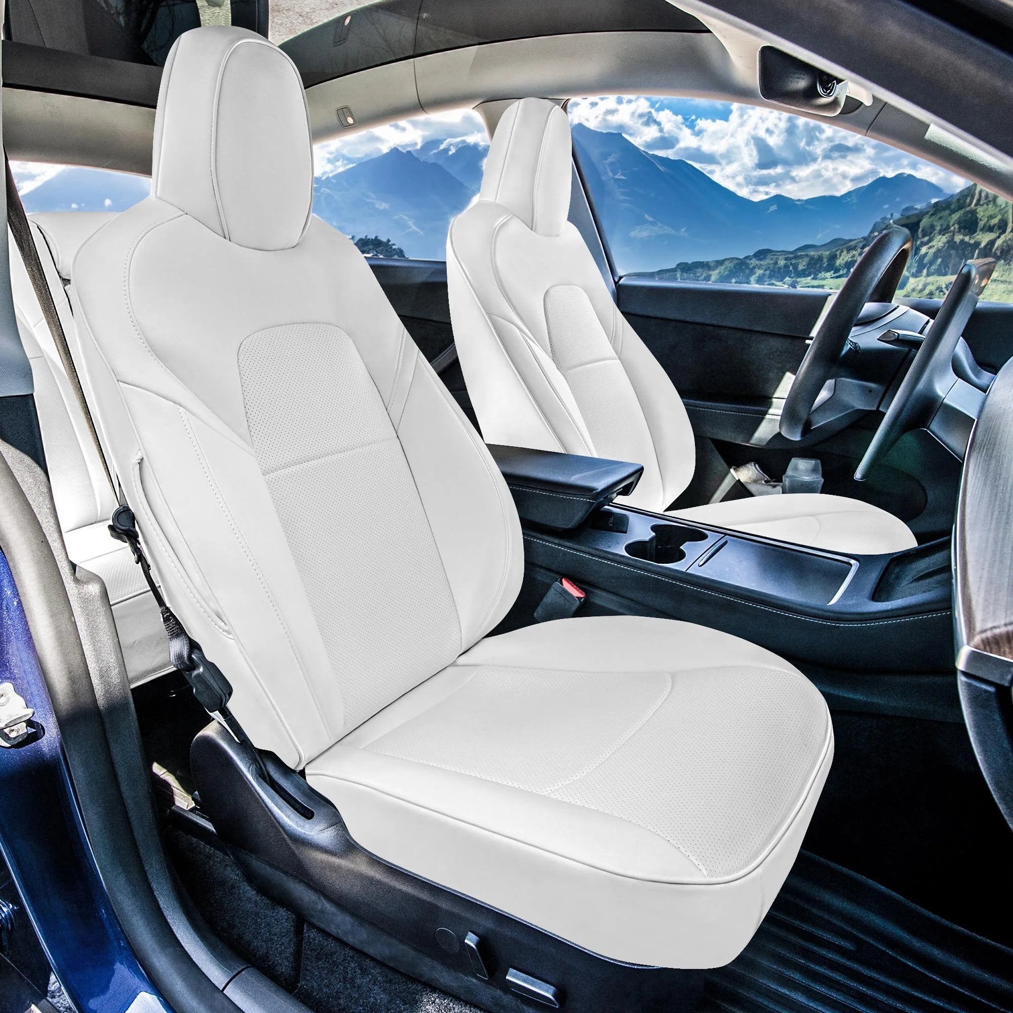 White Faux Leather Front Seat Covers I45339