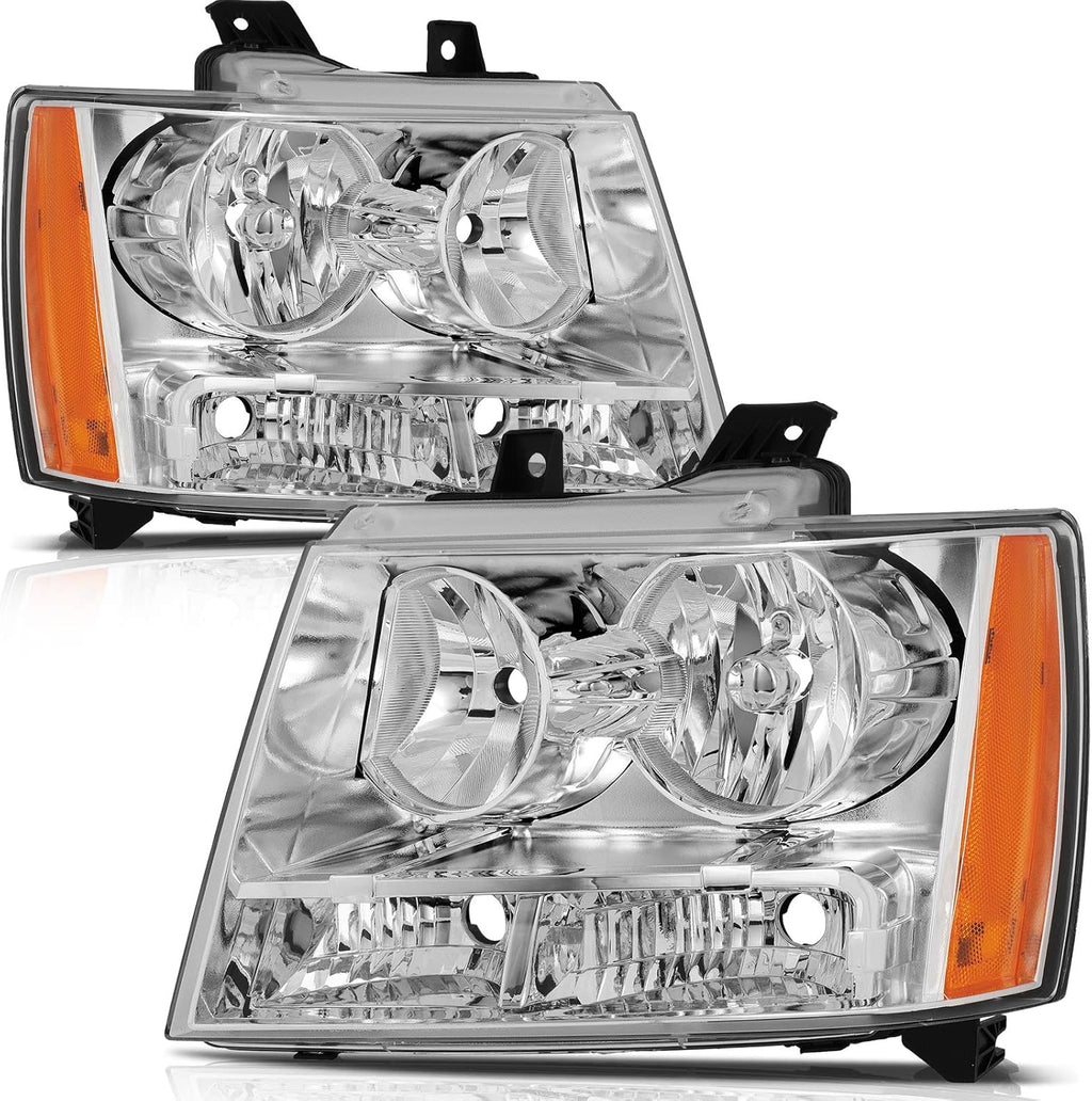 Chrome Housing Amber Reflector Clear Lens Headlight Assembly W52800
