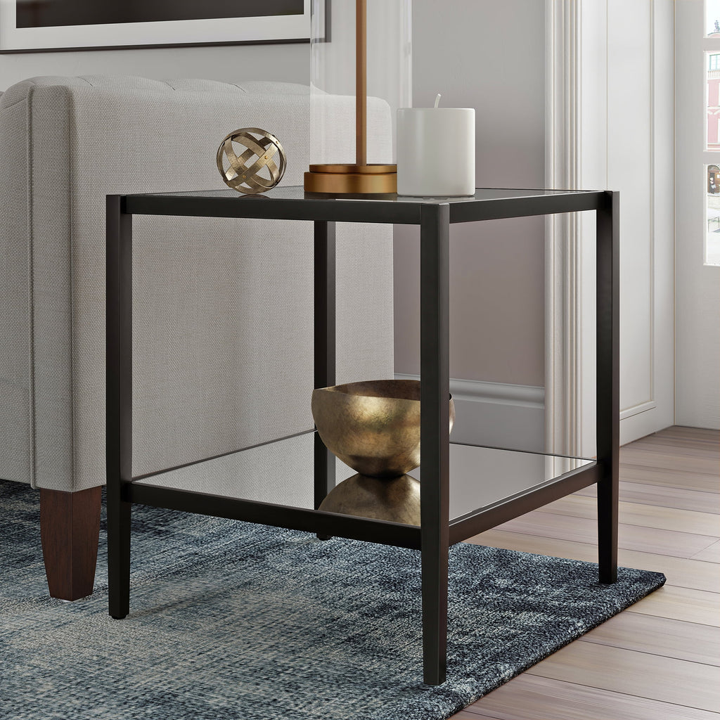 Blackened Bronze 20" Wide Square Side Table with Mirror Shelf C17925