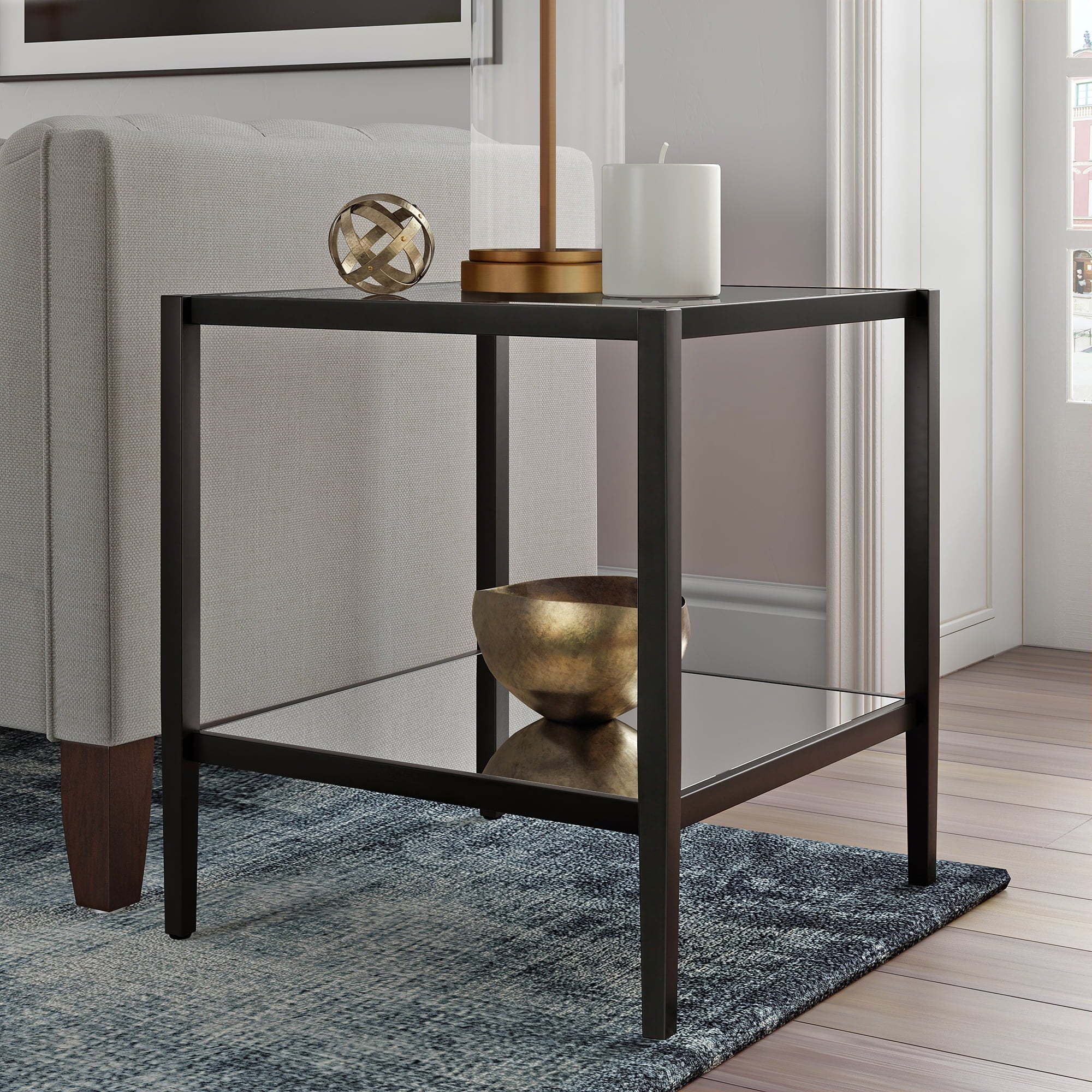 Blackened Bronze 20" Wide Square Side Table with Mirror Shelf C17925