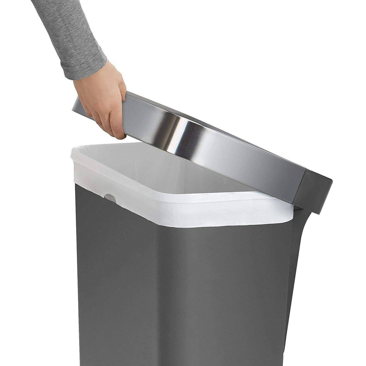 Gray 11.9 Gal Rectangular Plastic Steel Trash Can with Flip Lid and Foot Pedal M7432
