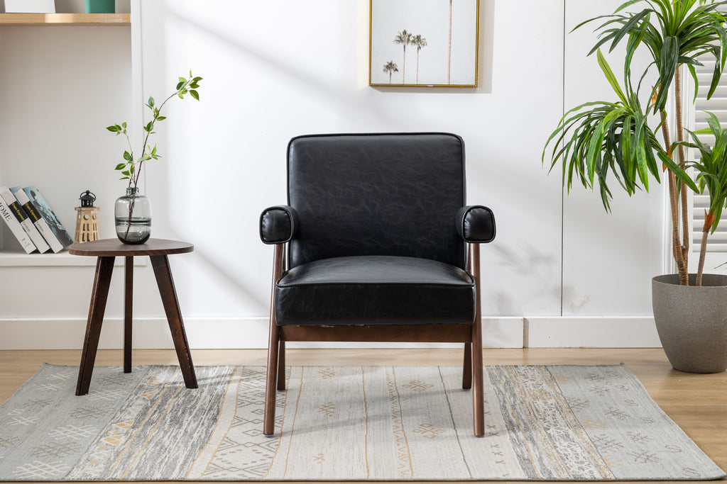 Black PU Leisure Chair with Solid Wood Armrest and Feet T574134