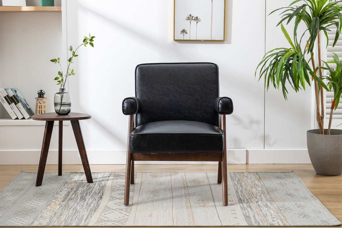 Black PU Leisure Chair with Solid Wood Armrest and Feet T574134