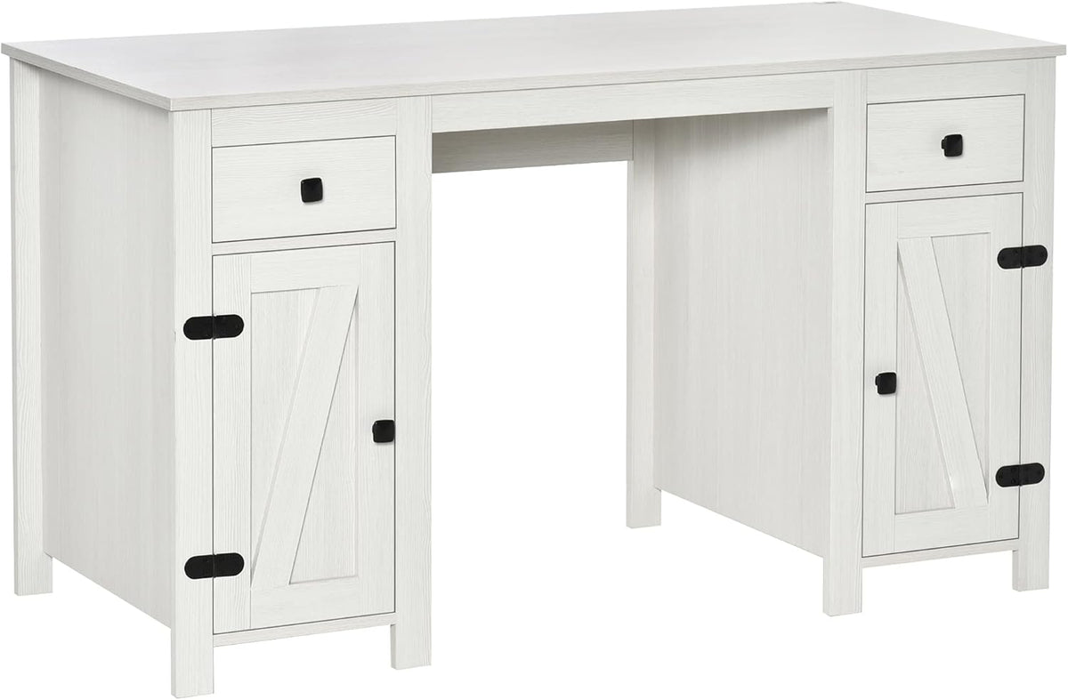 White Farm Style Computer Desk with 2 Drawers and 2 Cabinets O379364