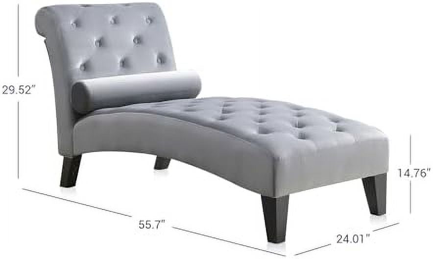 Beige Upholstered Chaise Lounge Sofa with Button Tufted Back and Hardwood Legs O170048