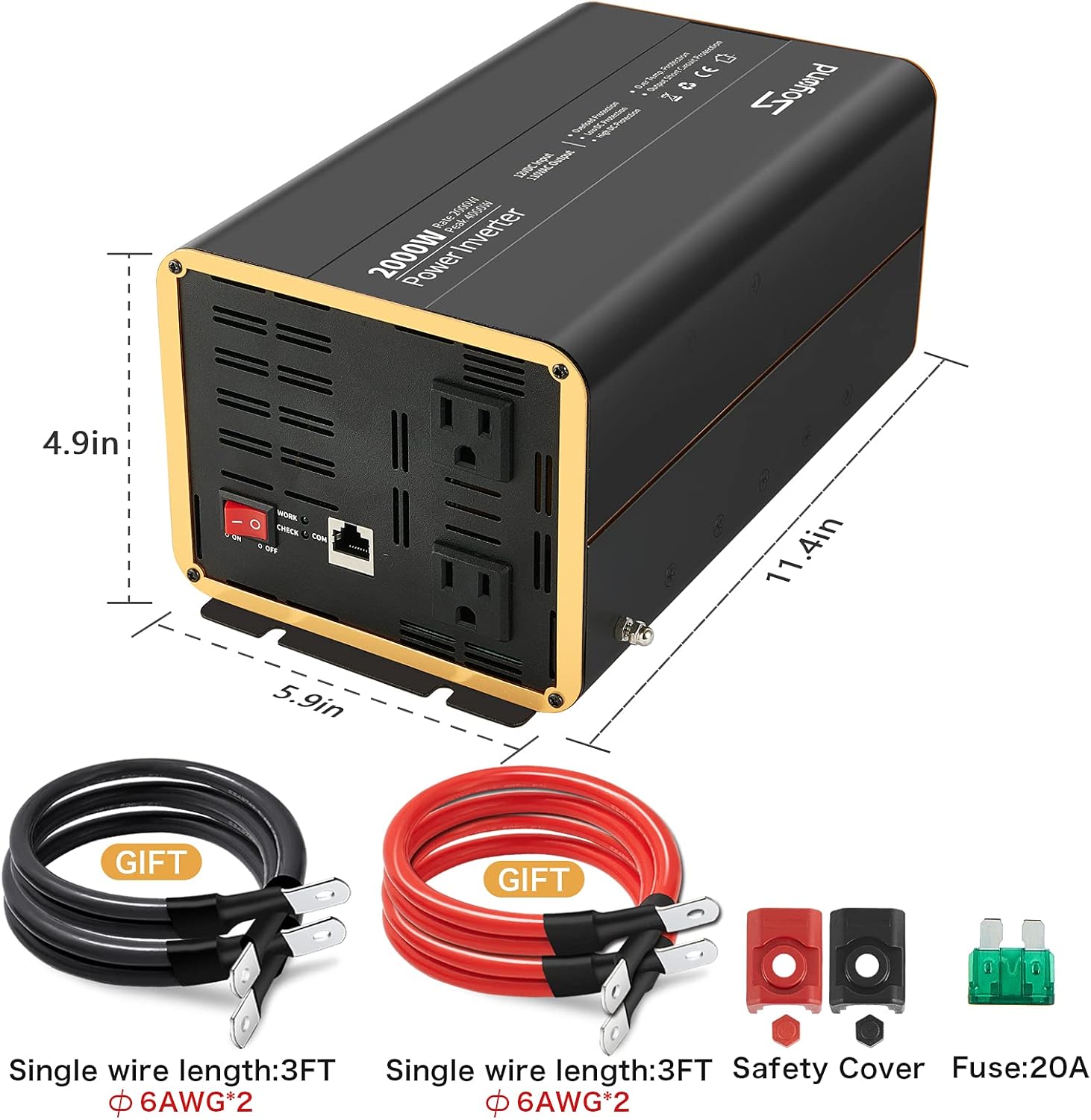 2000 Watt 12V DC to 120V AC Modified Sine Wave Car Inverter with 3 AC Outlets X200219