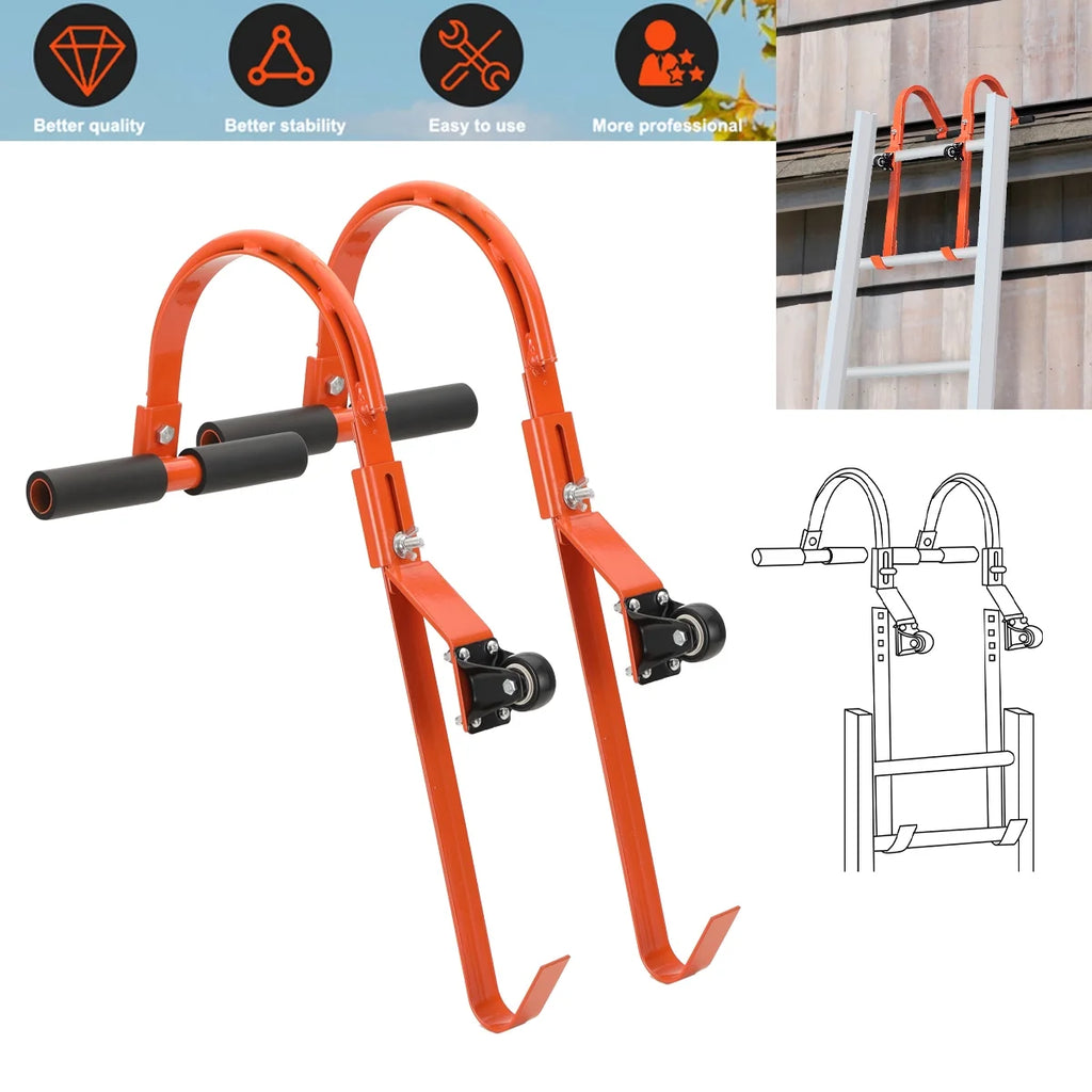 2 Pack Heavy Duty Steel Ladder Roof Hook with Wheel M223