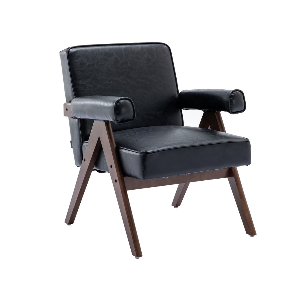 Black PU Leisure Chair with Solid Wood Armrest and Feet T574134