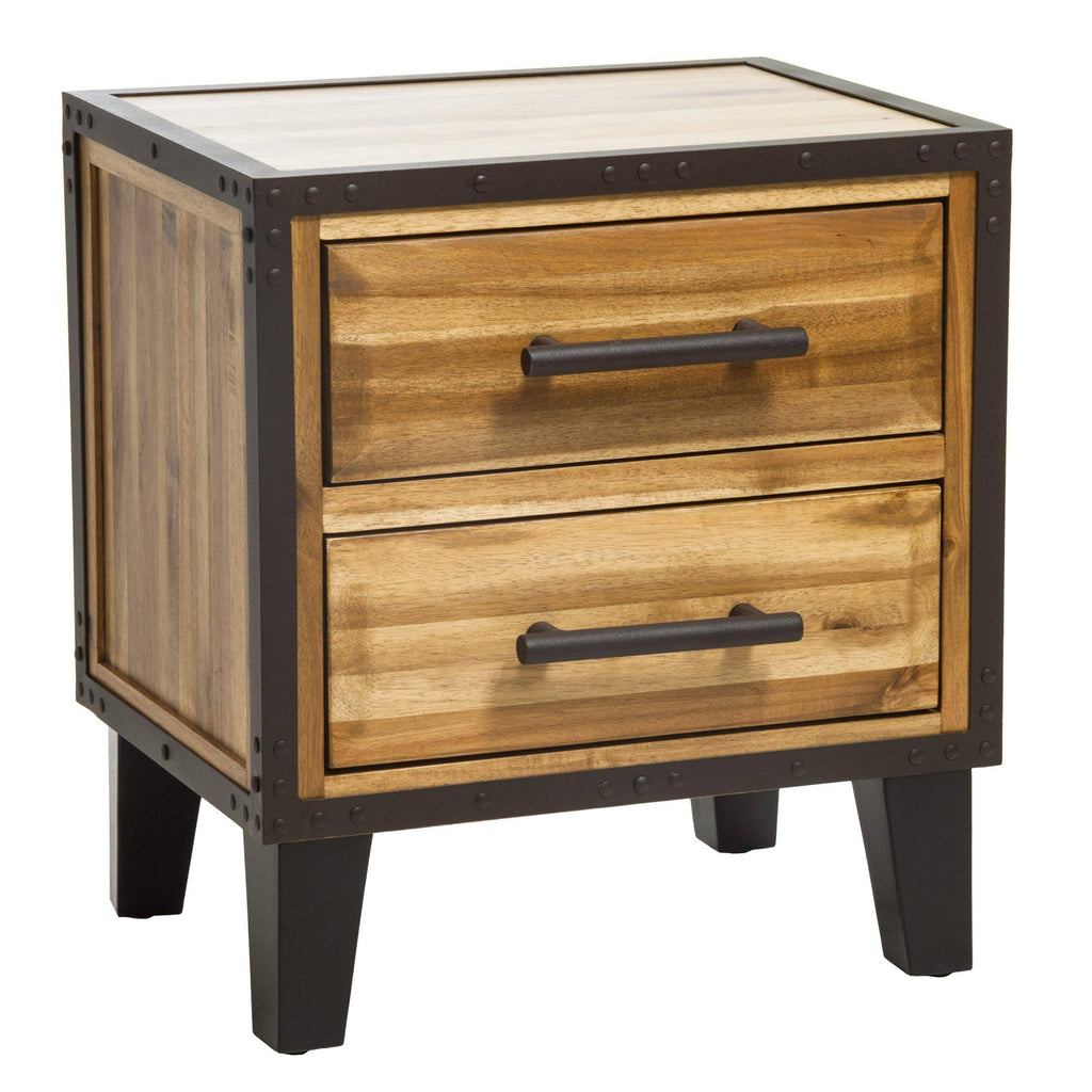 Natural Stained Acacia Wood Two Drawer Night Stand G2360