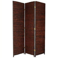6 ft. Tall Rush Grass Woven Room Divider - 3 Panel - Dark Brown Y259