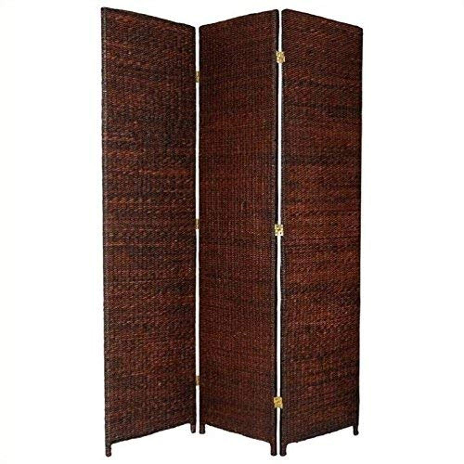6 ft. Tall Rush Grass Woven Room Divider - 3 Panel - Dark Brown Y259