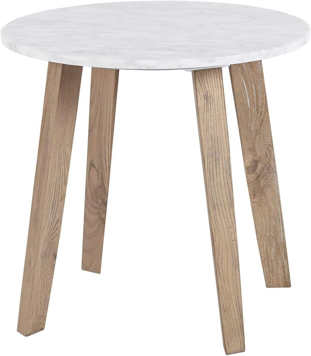 White Round Marble Wood End Table R897