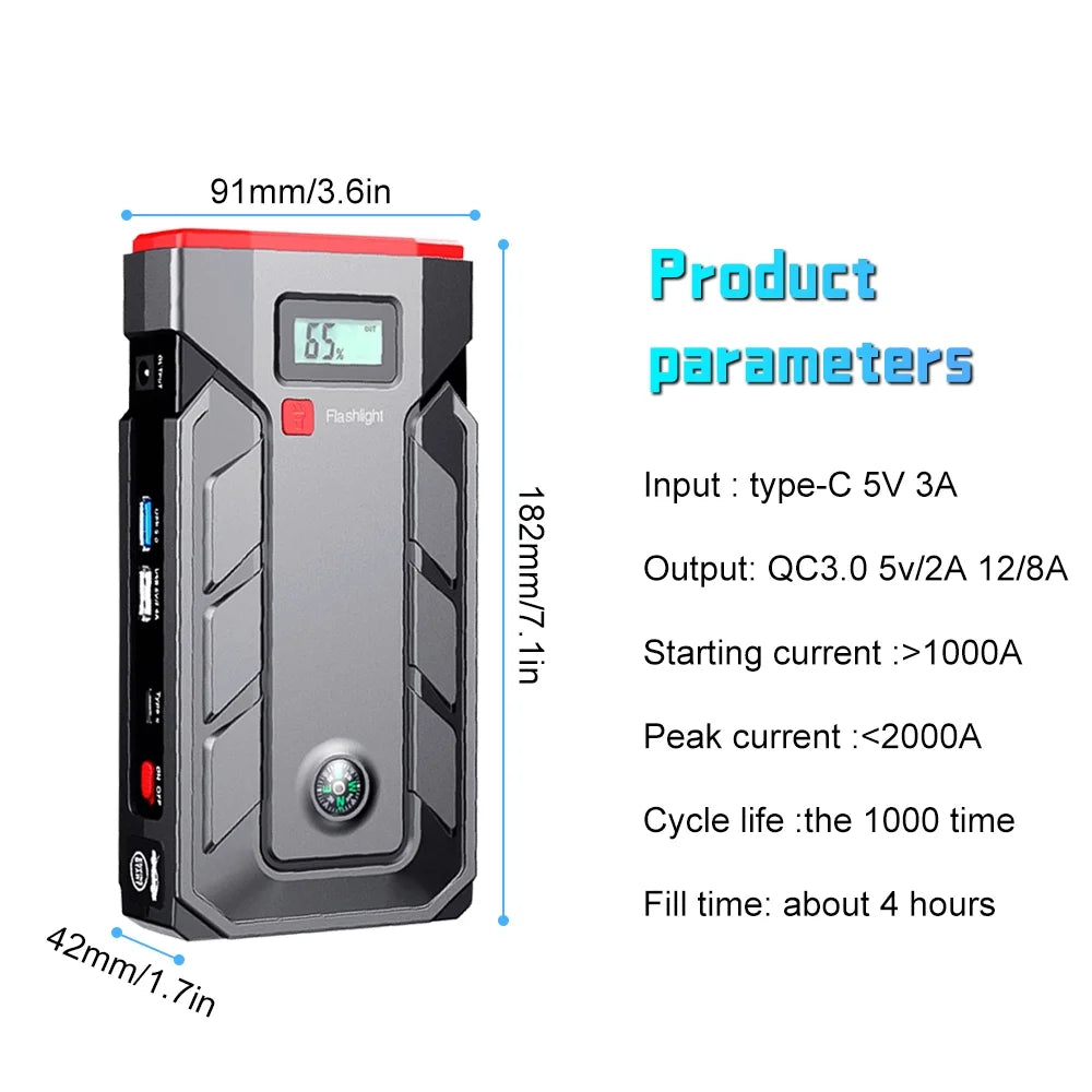 600A Portable Car Battery Jump Starter with Smart Jumper Cables V335536