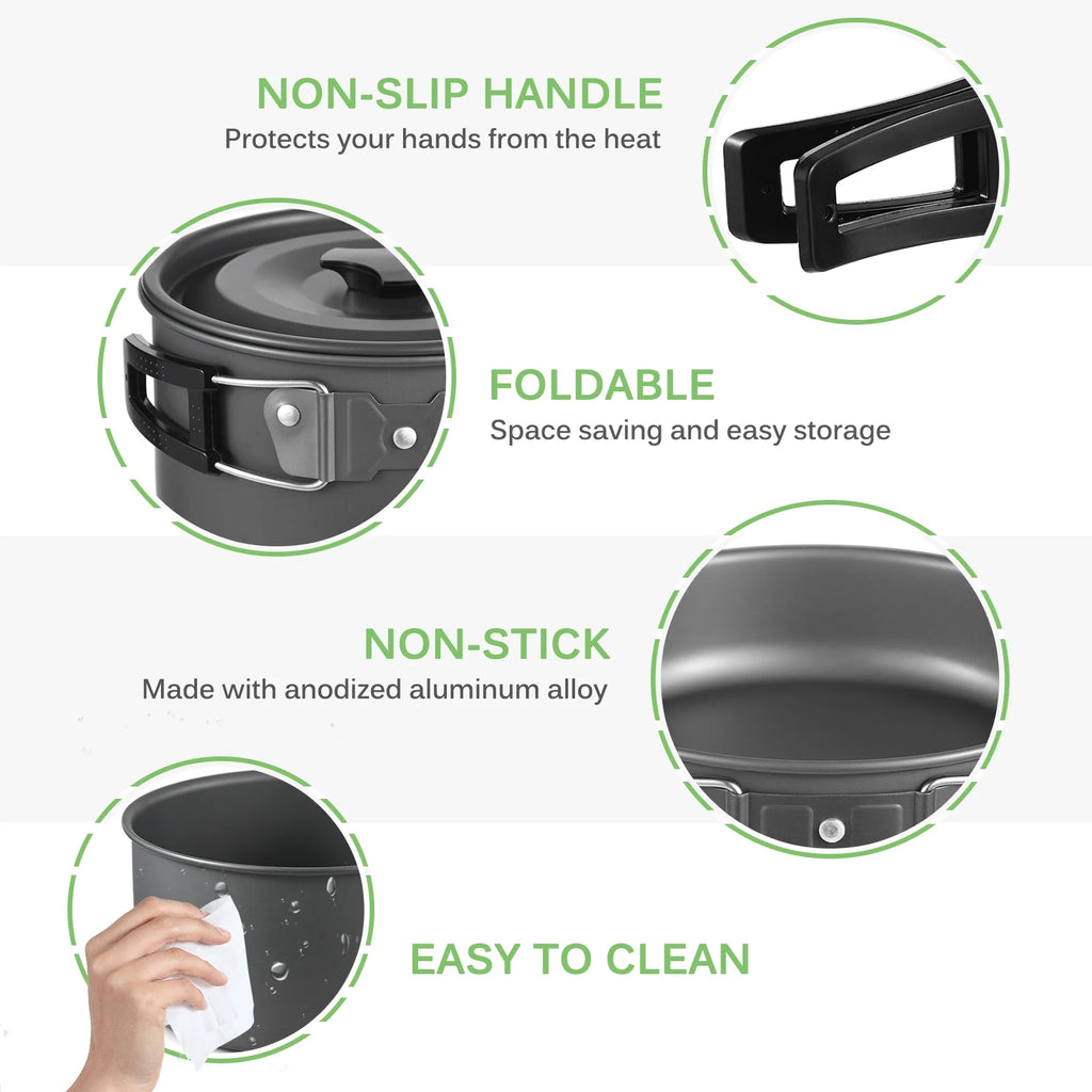 Collapsible Cookware Utensils Kit with Pan Knife Fork Bowl Q657