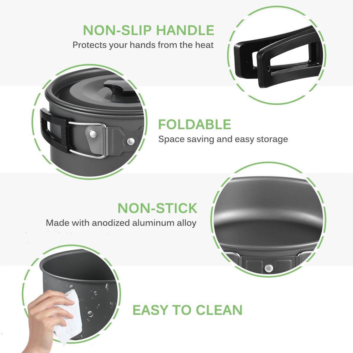 Collapsible Cookware Utensils Kit with Pan Knife Fork Bowl Q657
