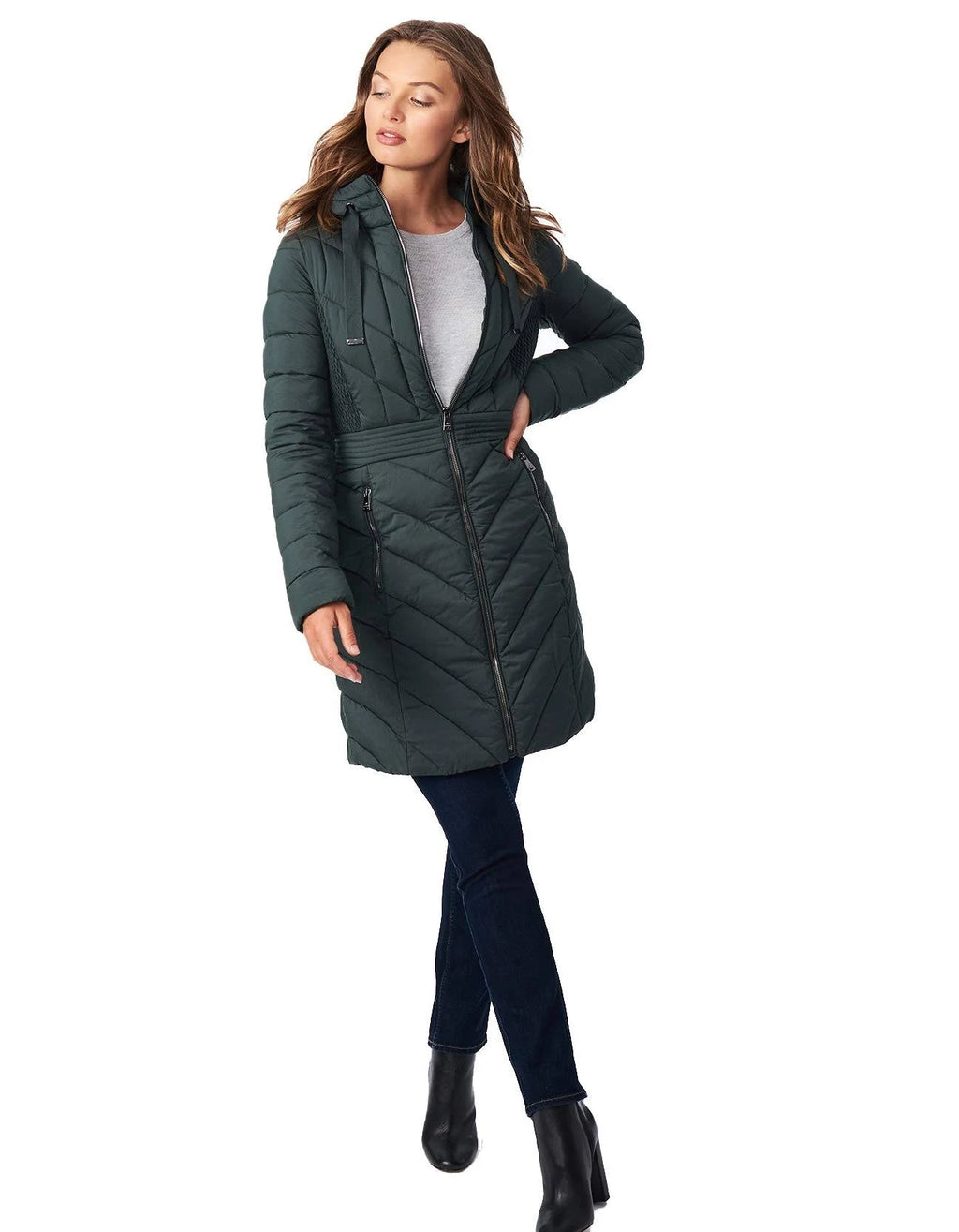 Dark Moss Hooded Packable Puffer Coat W2075