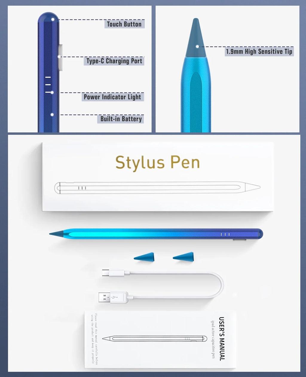 Gradient Blue Magnetic Stylus Pen for iPad N5960