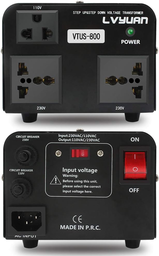 Voltage Transformer Converter 800 Watt Step Up/Down with 1 US Outlets, 2 Universal Outlets Pack of 2 I6578