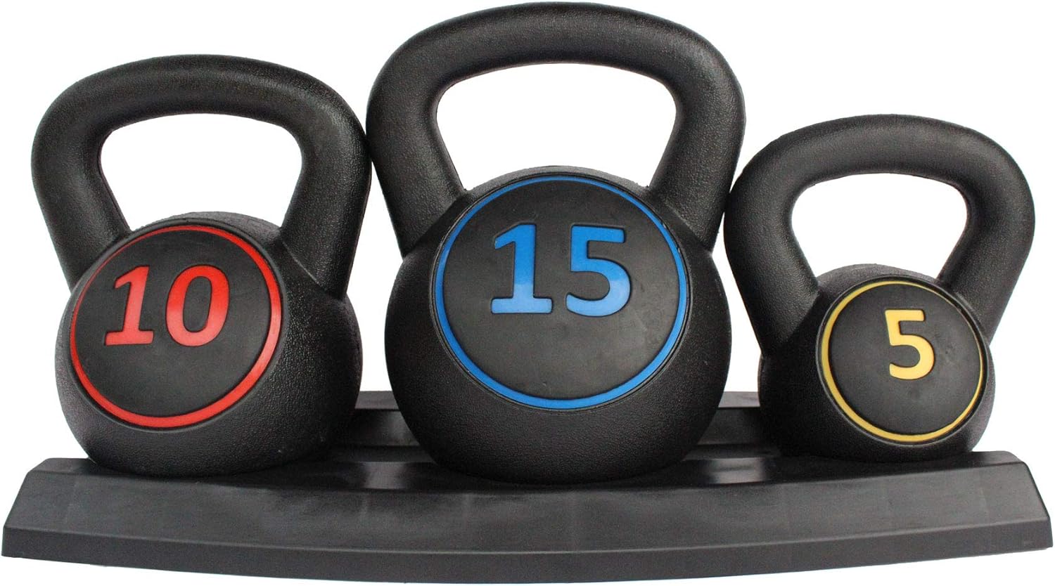 3-Piece Kettlebell Weight Set with 5lb, 10lb, 15lb Weights and Base Rack M5466