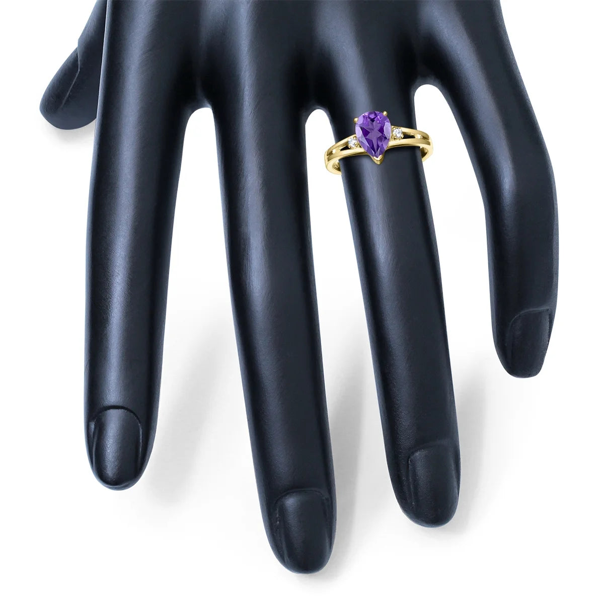 Amethyst and Diamond Pear Shaped Open Three Stone Ring in 10K Yellow Gold O206277