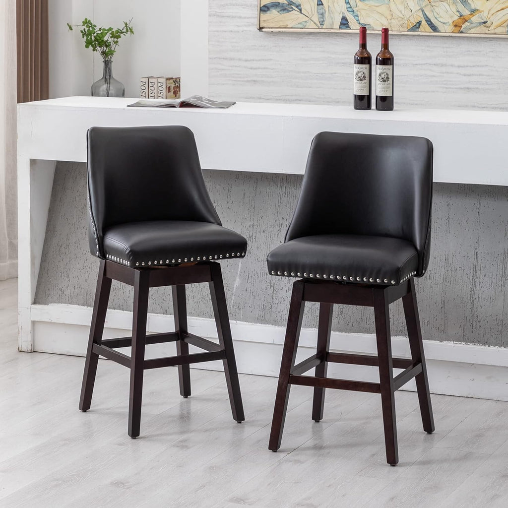 27 inch PU Leather Swivel Barstools with Wood Legs Q264365