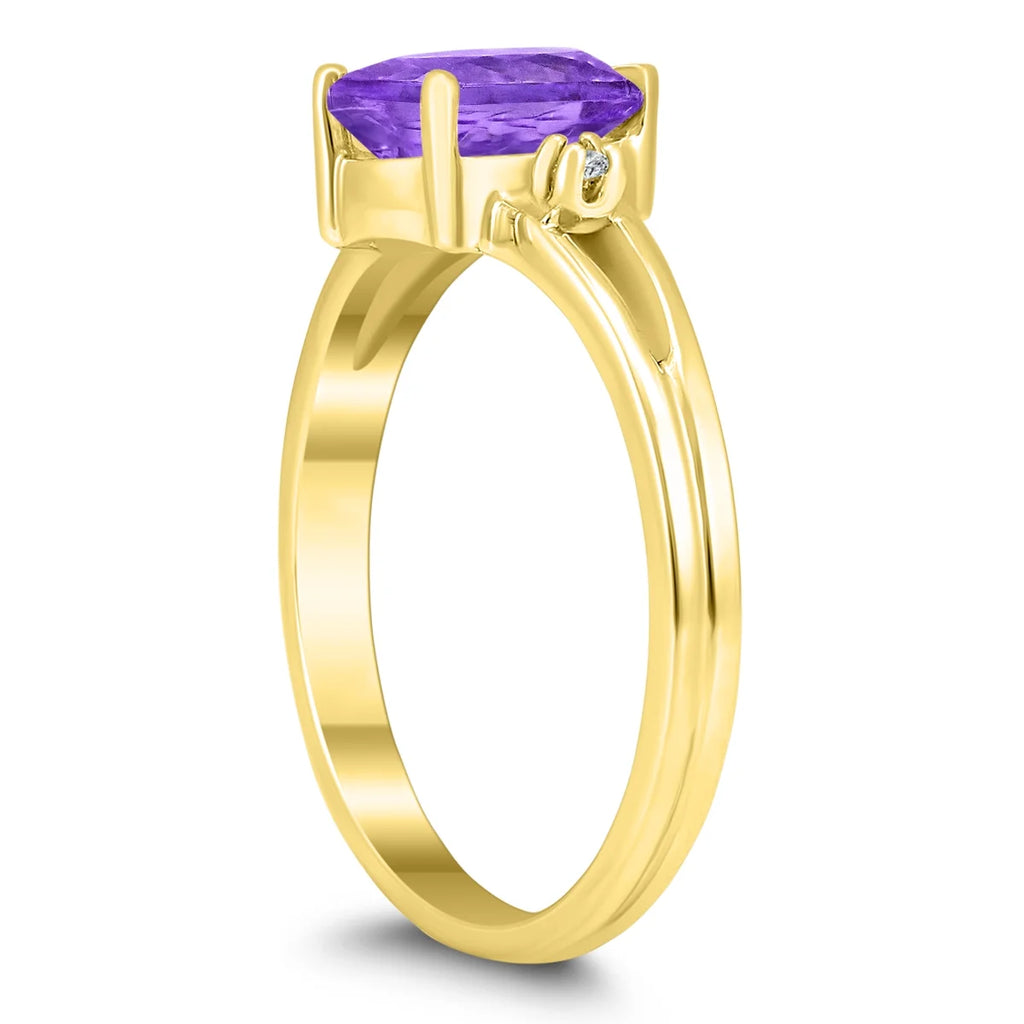 Amethyst and Diamond Pear Shaped Open Three Stone Ring in 10K Yellow Gold O206277
