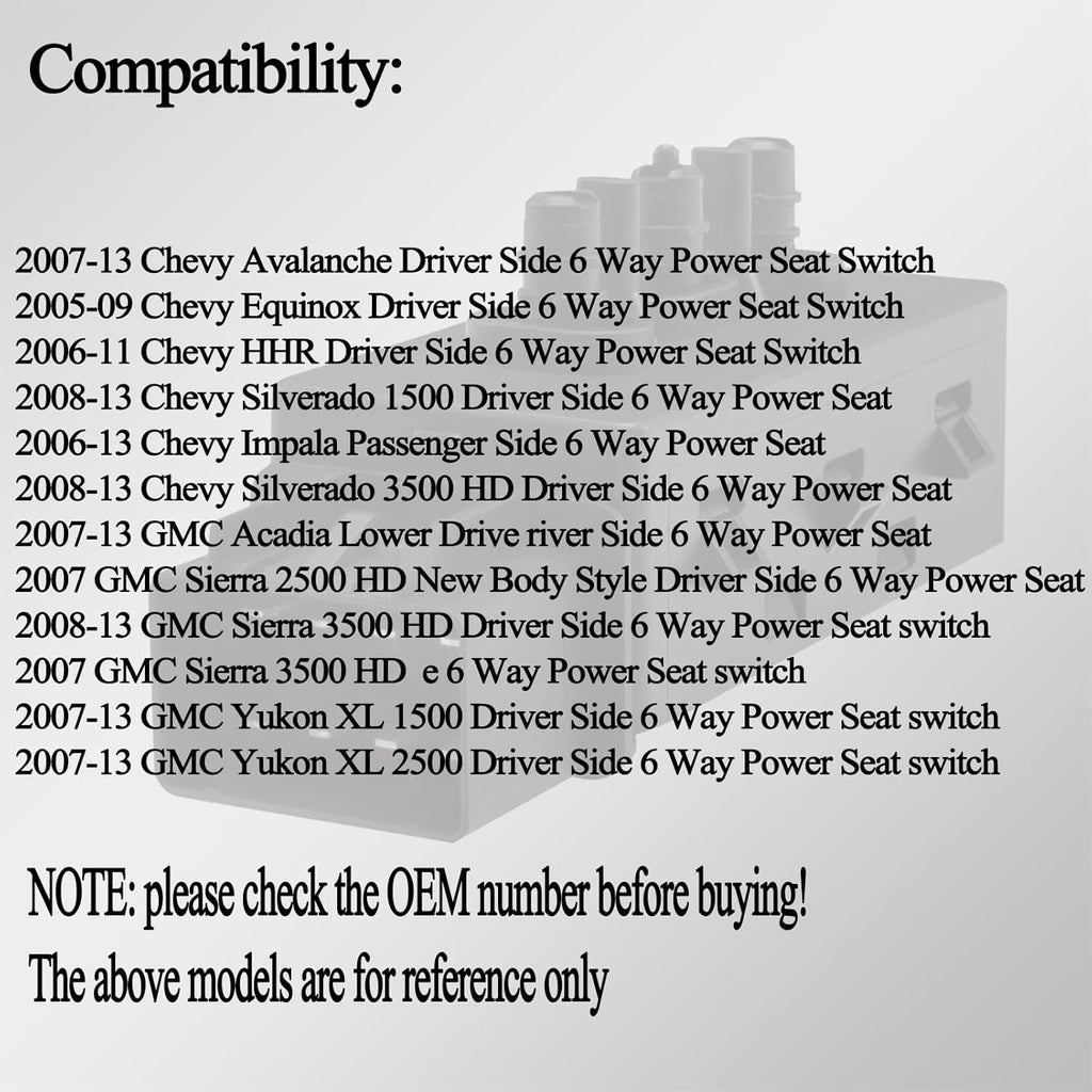 Driver Side 6 Way Power Seat Adjust Switch 12451495 Pack of 2 J31437
