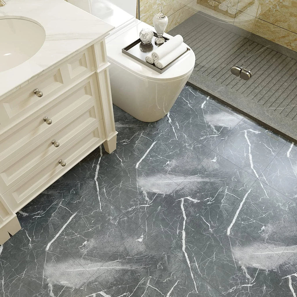 12-Pack Grey Marble Peel and Stick Vinyl Flooring Tile A170553