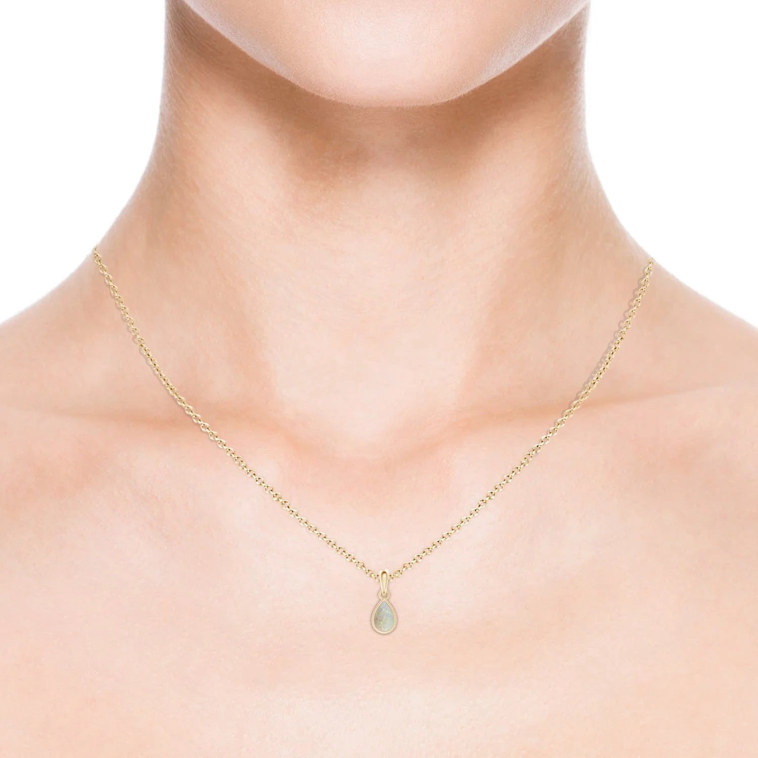 14K Yellow Gold Opal Solitaire Pendant Necklace L7157