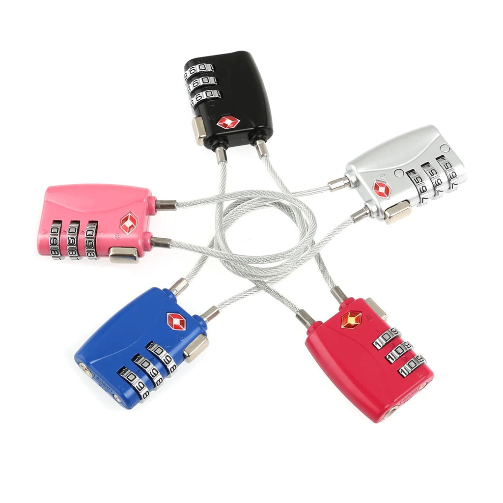 4pcs Portable TSA Approved Security Cable Luggage Lock Padlock (Black) E9077