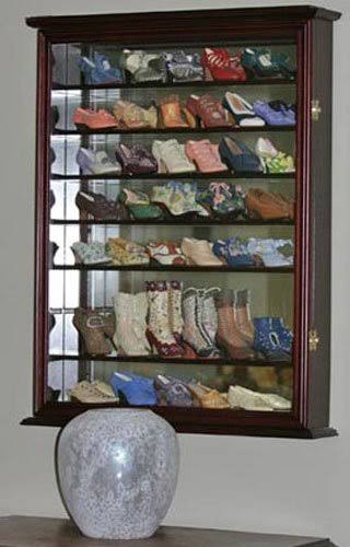 Large 72-Shot Glass Display Case Cabinet with Glass Door, Cherry Finish P47650