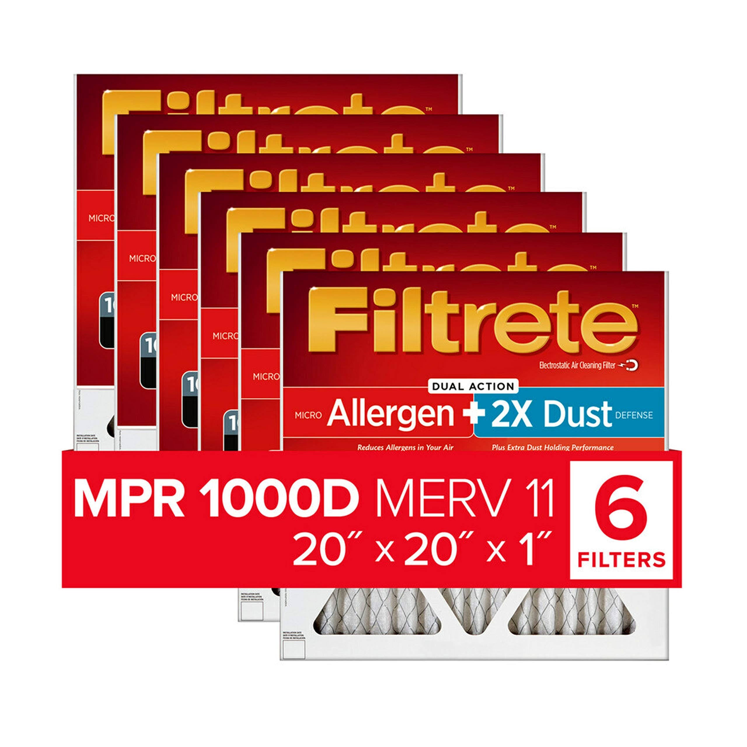 20x20x1 MPR 1000D Micro Allergen Air Filter, 6-Pack W618