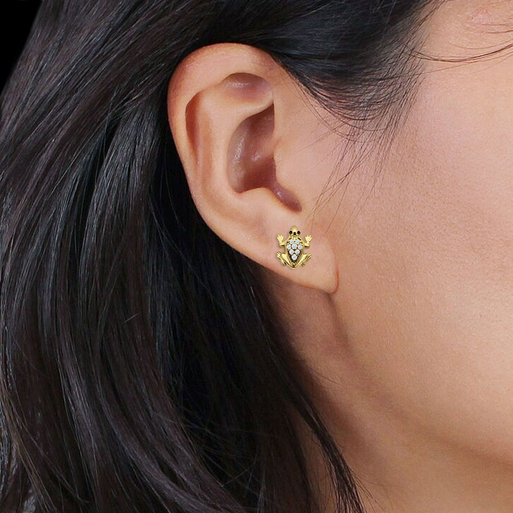 14K Yellow Gold Frog Stud Earrings U855183