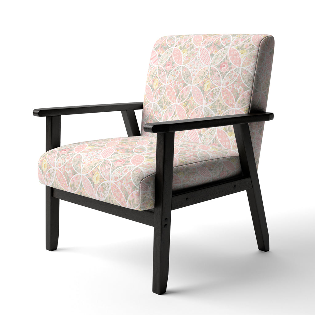 Pink Floral Patchwork Upholstered Accent Chair and Arm Chair J385647