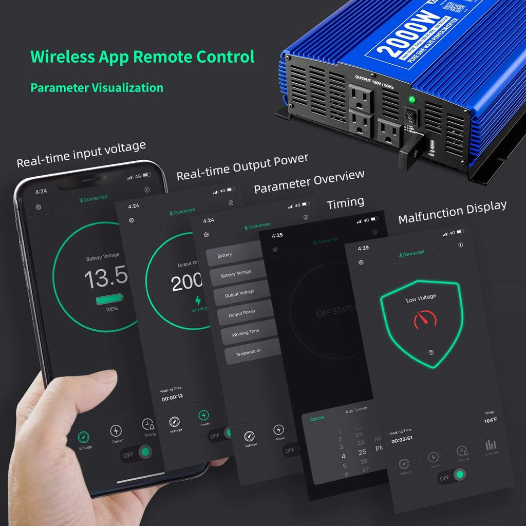 2000W Pure Sine Wave Power Inverter 12V DC to 110V AC with 3 AC Outlets & 1 USB Port Z7054