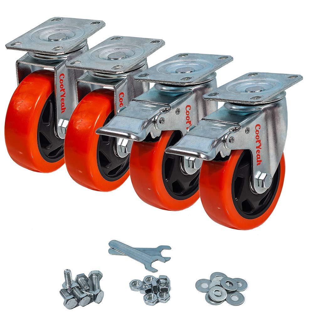 4 inch Swivel Plate PVC Caster Wheels, Heavy Duty Locking Casters (Pack of 8, 4 with Brake & 4 Without) B942589